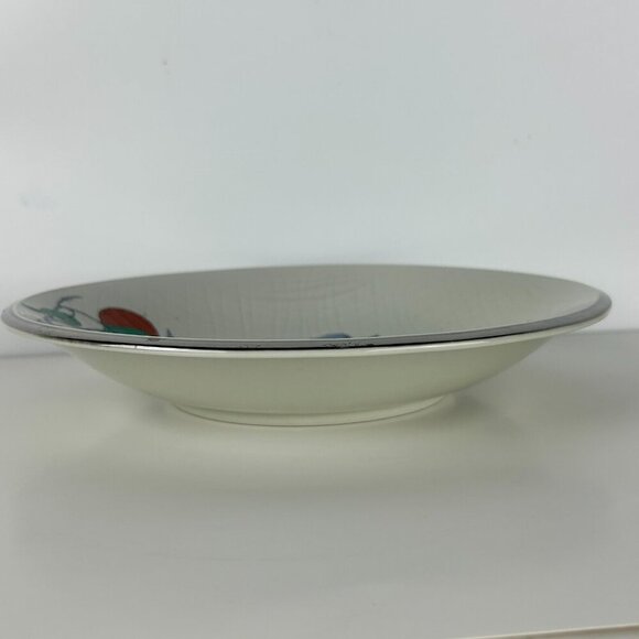 Vintage Japanese Porcelain Serving Bowl 10" Fruit and Branch Silver Rim Texture - Picture 9 of 10